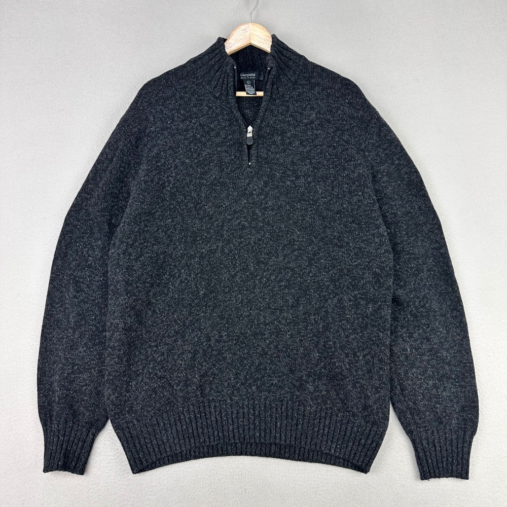 Girgiolini Knit Sweater Mens‎ Large Charcoal 1/4 Zip Wool/Cashmere Blend Italy